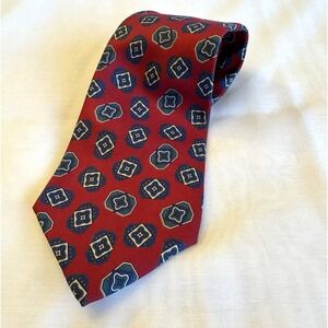 Vintage Sheaf & Caber 100% Silk USA Neck Tie Red Blue Purple Geometric 56 in